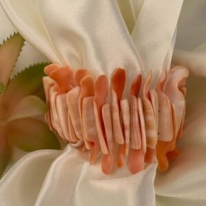 Wide Shell Stretch Bracelet Reversible Salmon and White Color, Gorgeous